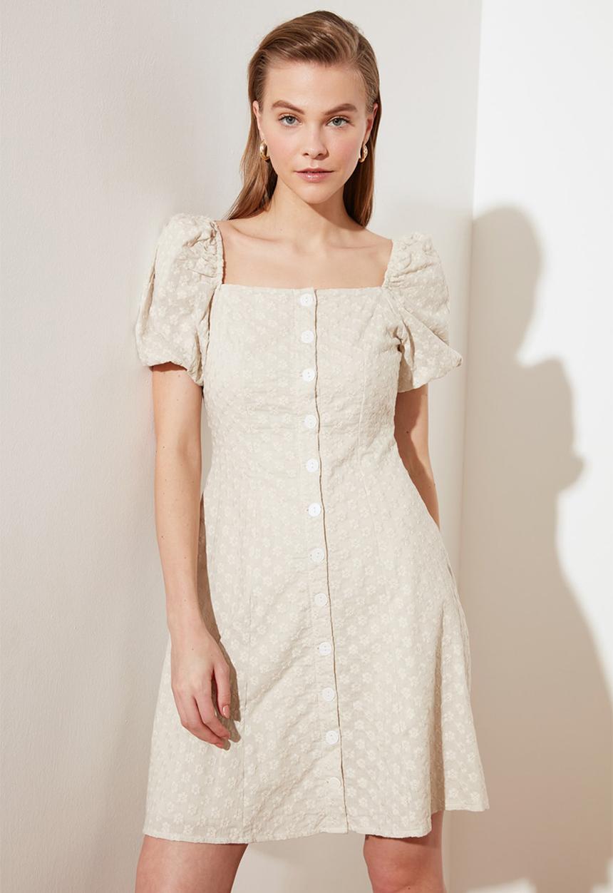 Trendyol - Buttoned brode dress - ecru