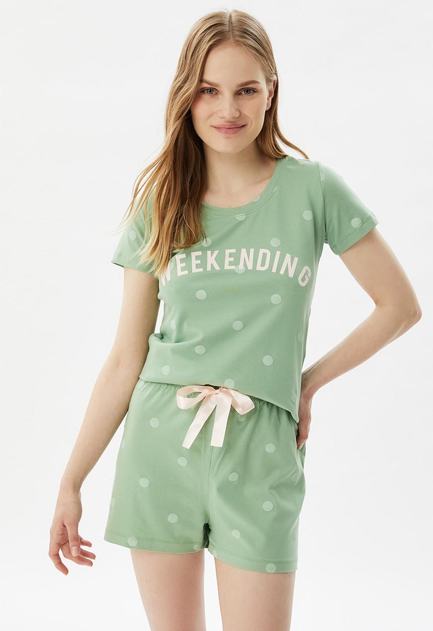 Trendyol - Polka dot knitted pajamas set - mint