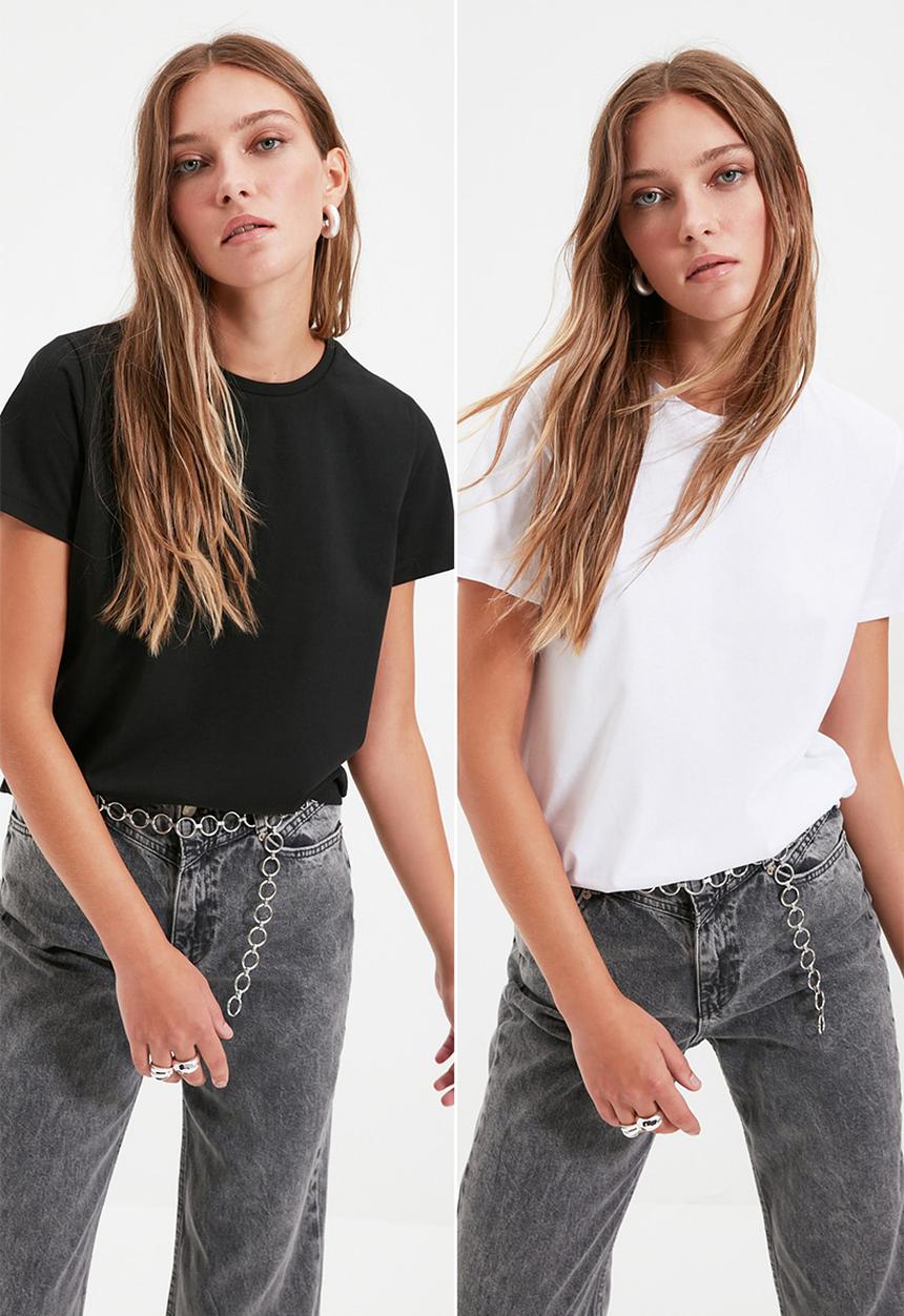 Trendyol - Çok renklits t-shirt 2-pack - black & white 