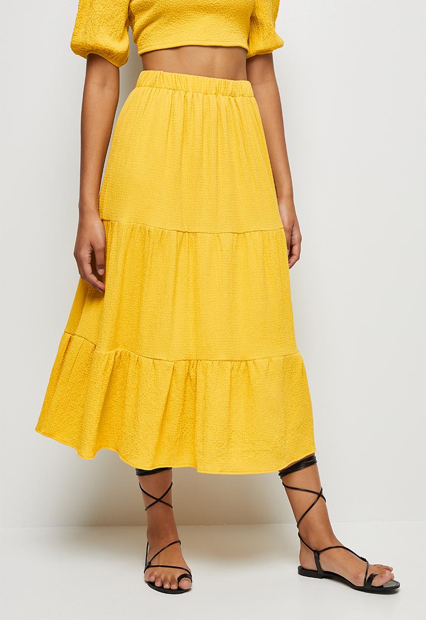 MILLA - Textured tiered midi skirt - citron 