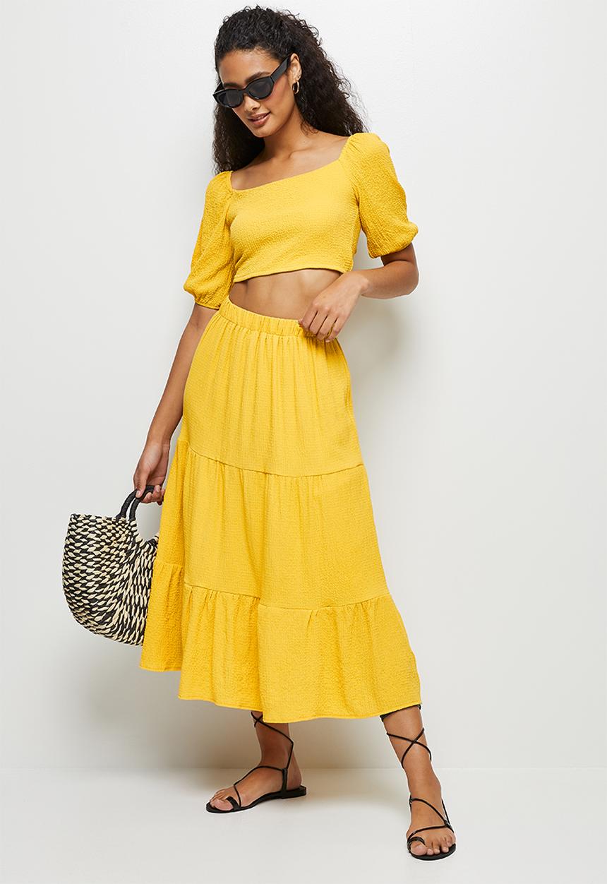 MILLA - Textured tiered midi skirt - citron 