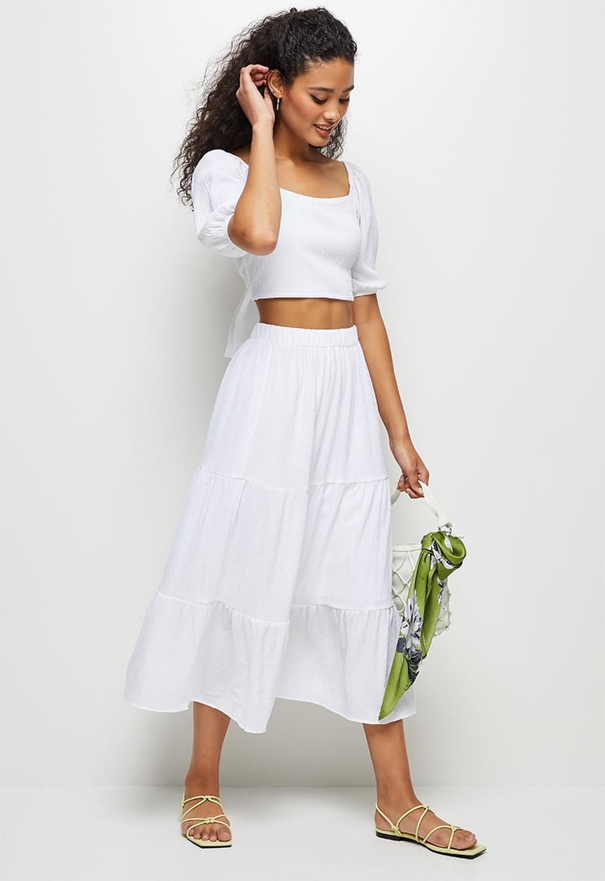MILLA - Textured tiered midi skirt - white 