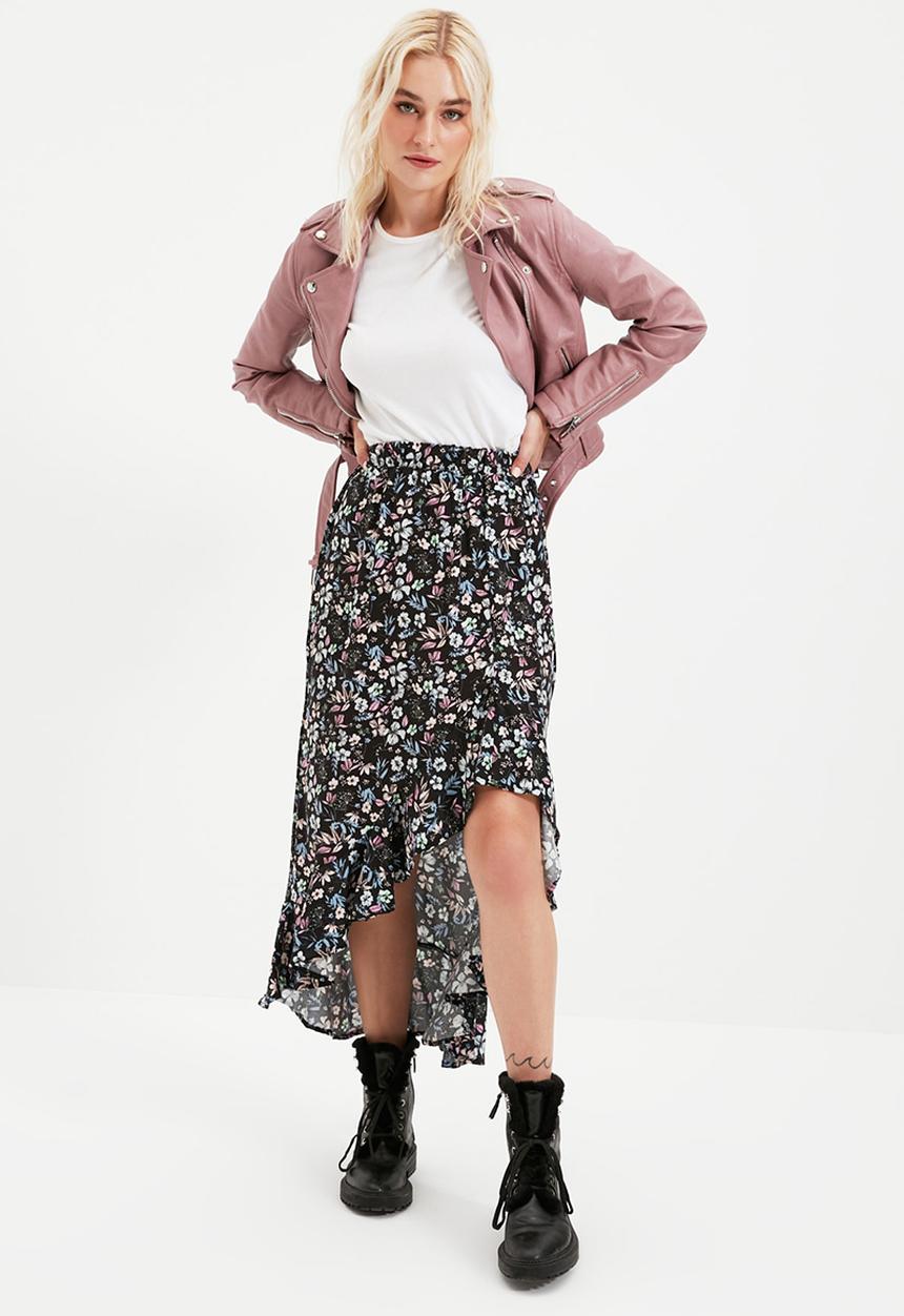 Trendyol - Slit asym midi skirt - purple
