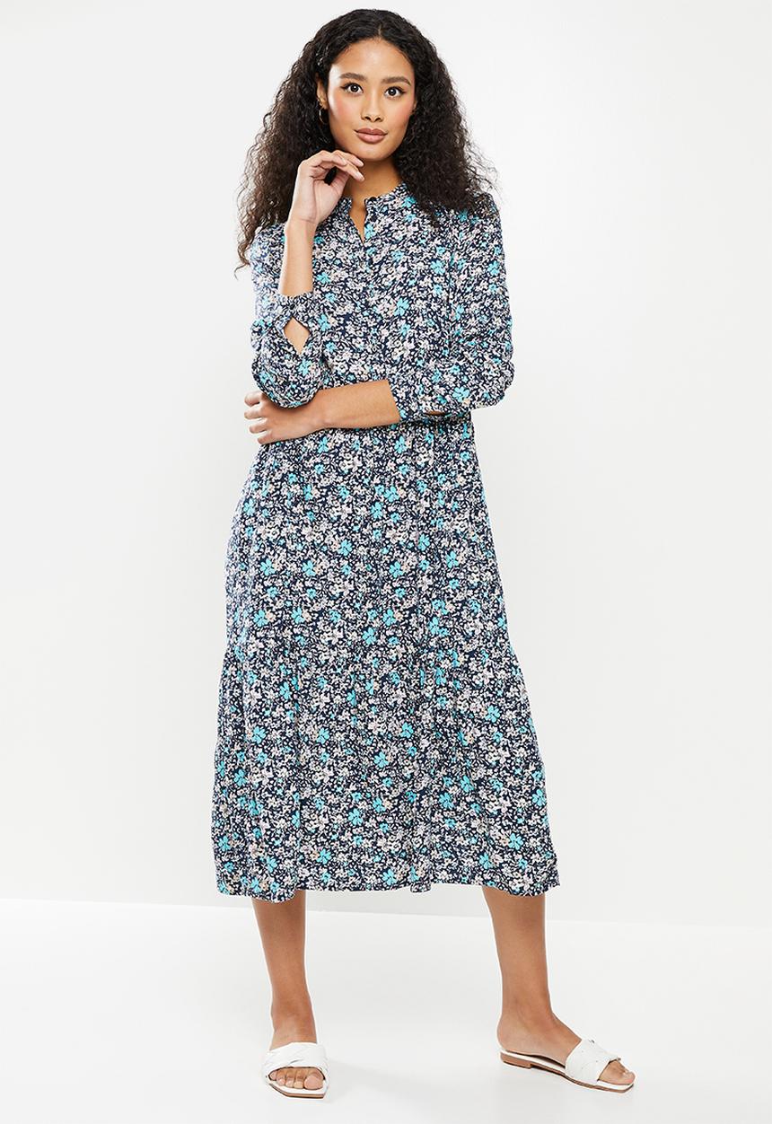 Vero Moda - Simone long sleeve calf dress - navy blazer blue marguerie