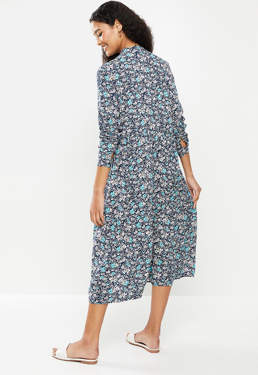 Vero Moda - Simone long sleeve calf dress - navy blazer blue marguerie