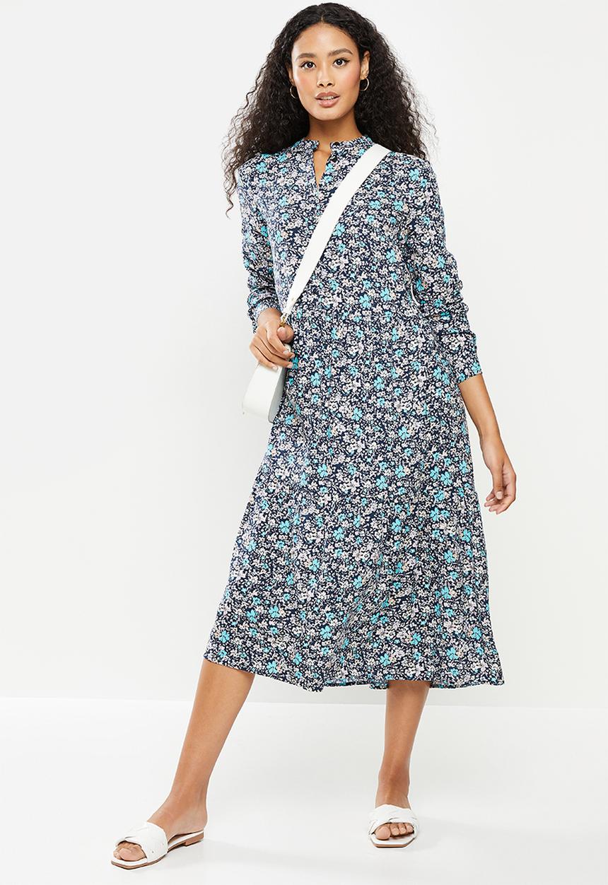 Vero Moda - Simone long sleeve calf dress - navy blazer blue marguerie