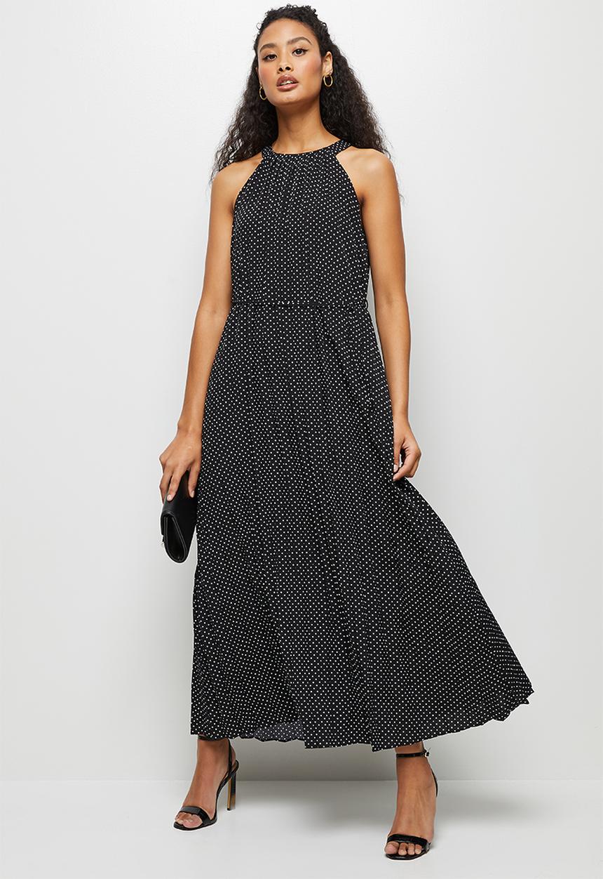 edit - High neck pleated maxi dress - black & white 