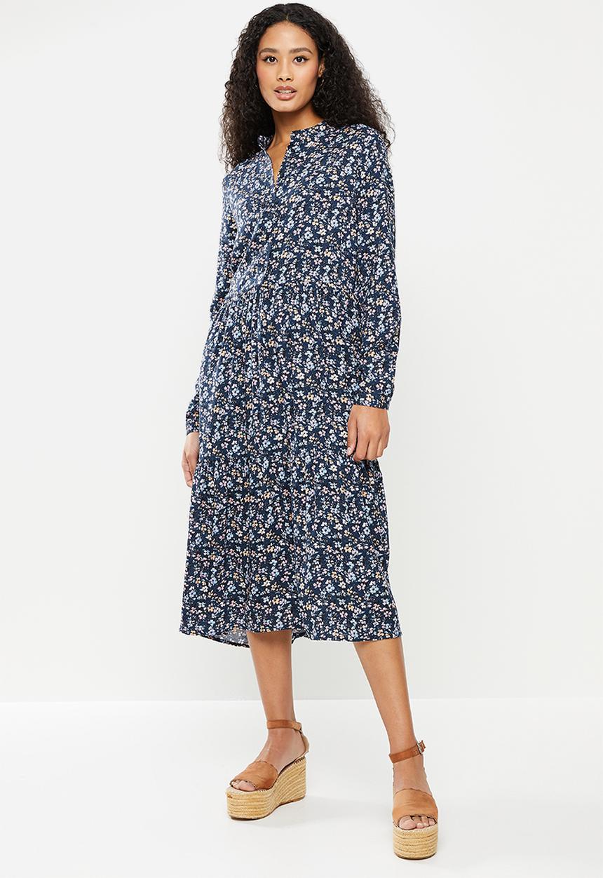 Vero Moda - Simone long sleeve calf dress - navy blazer buttercup