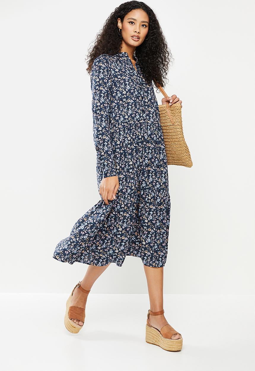 Vero Moda - Simone long sleeve calf dress - navy blazer buttercup