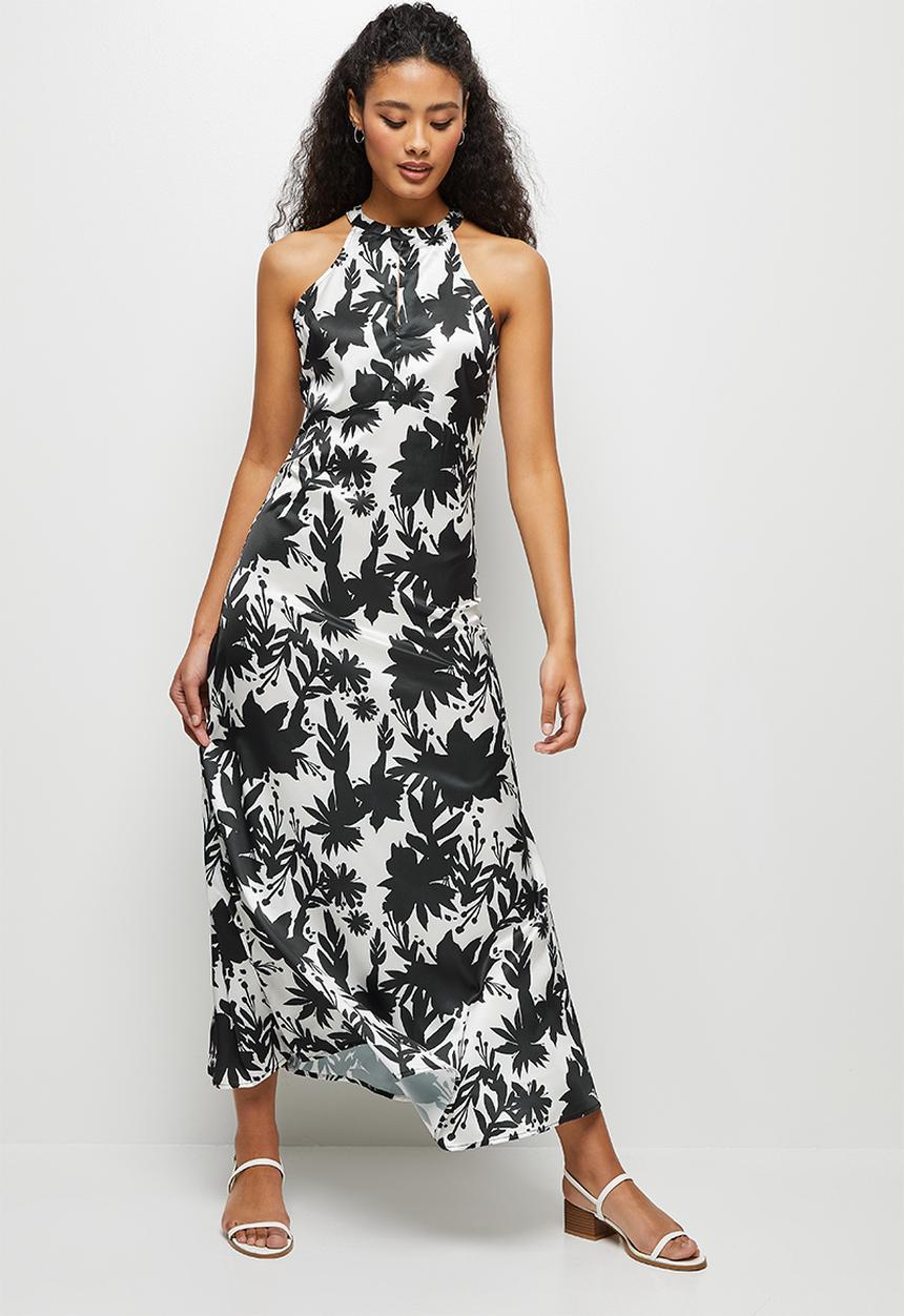 edit - High neck crepe maxi dress - black mono