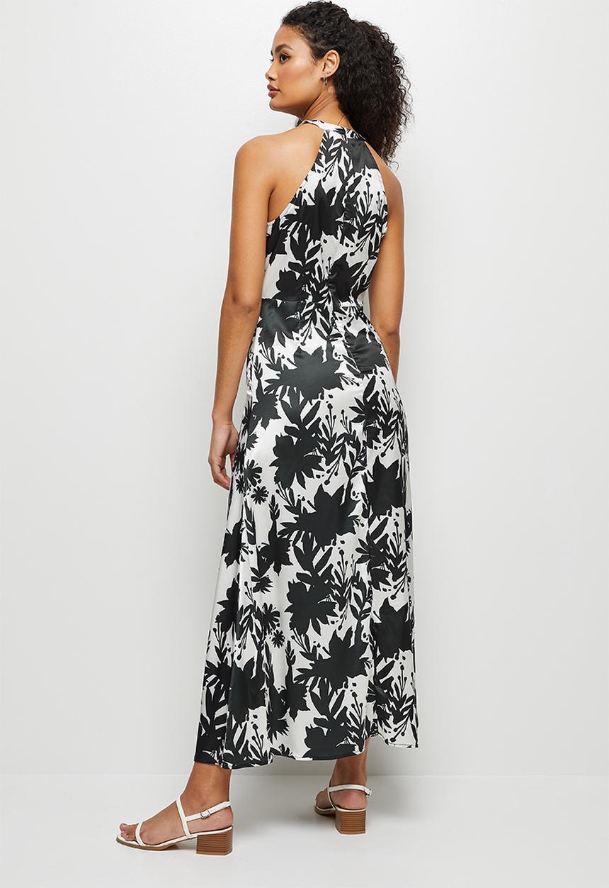edit - High neck crepe maxi dress - black mono