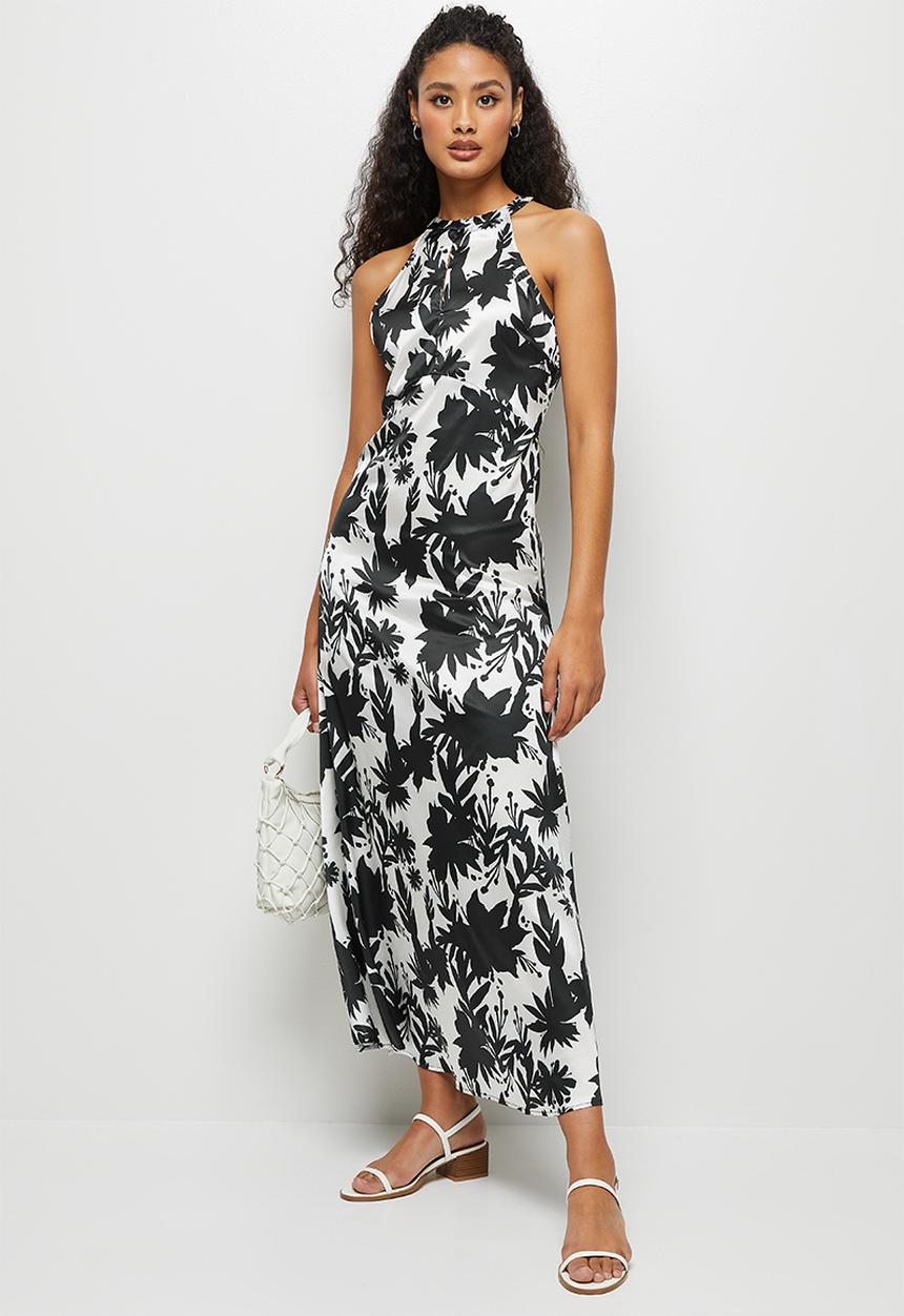 edit - High neck crepe maxi dress - black mono