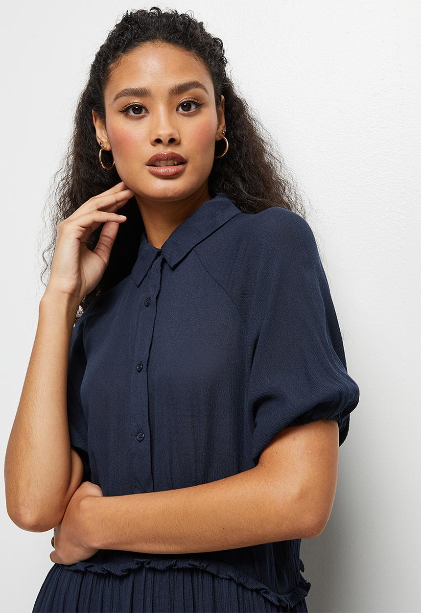 edit - Crinkle bellow sleeve a-line - navy