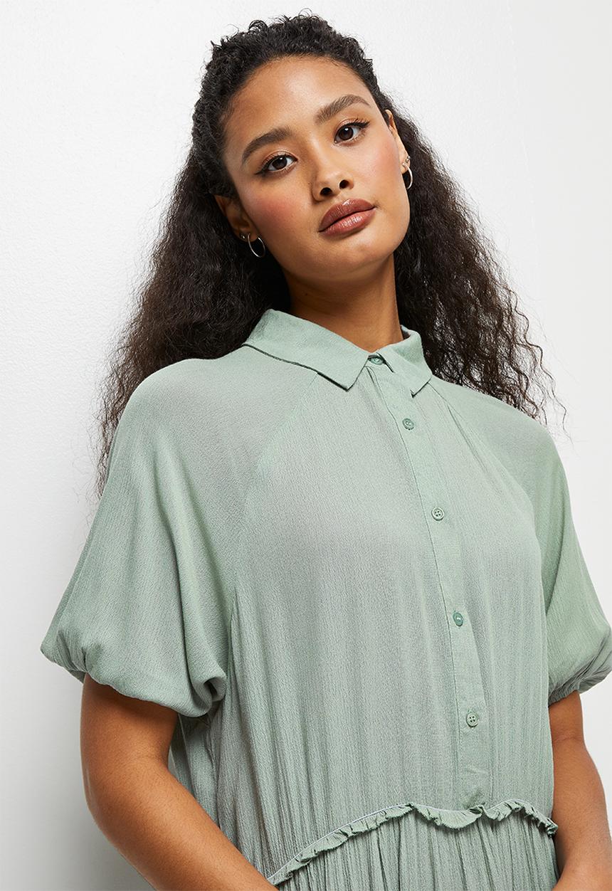edit - Crinkle bellow sleeve a-line - sage