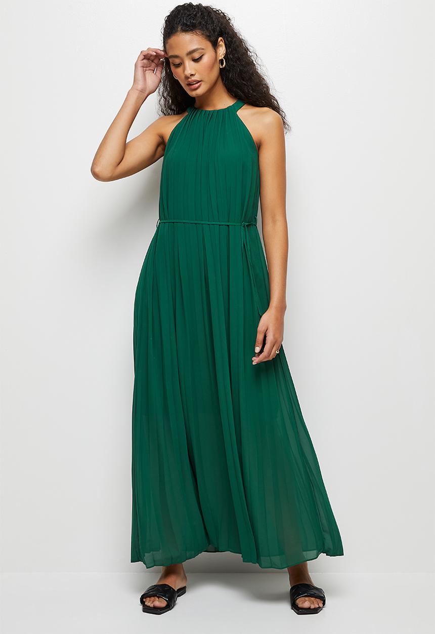 edit - High neck pleated maxi dress - emerald