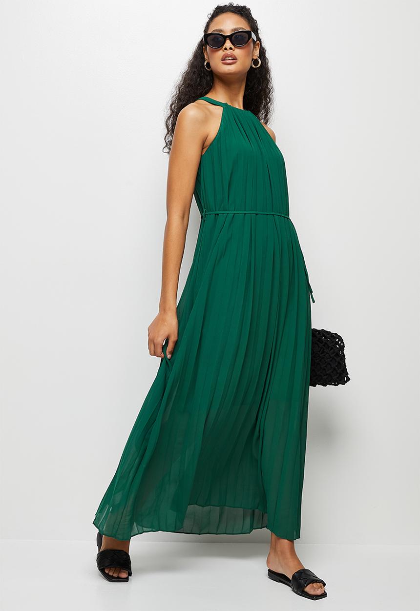 edit - High neck pleated maxi dress - emerald