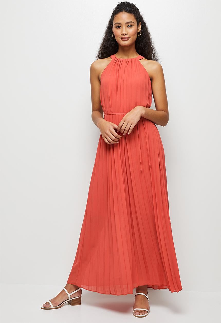 edit - High neck pleated maxi dress - clay rose