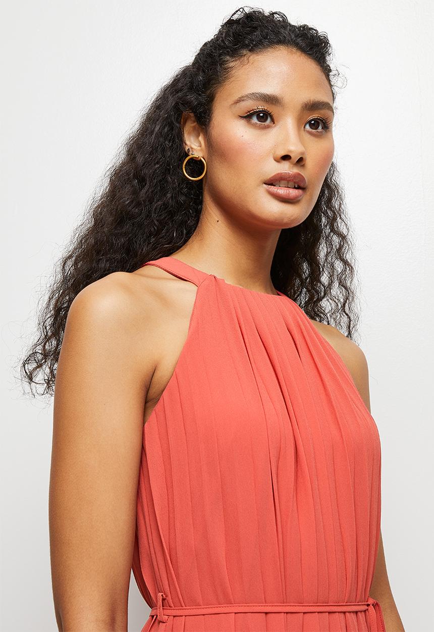 edit - High neck pleated maxi dress - clay rose