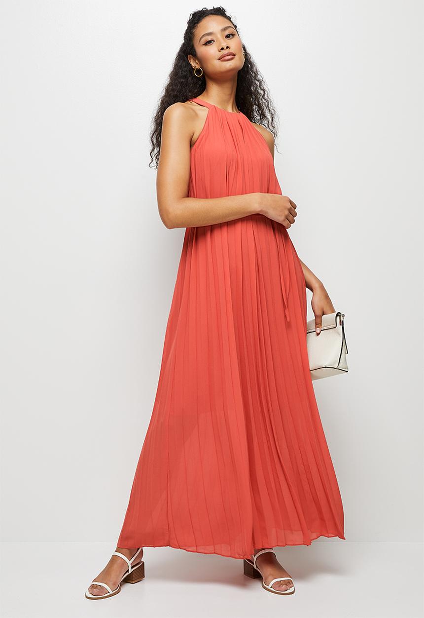 edit - High neck pleated maxi dress - clay rose