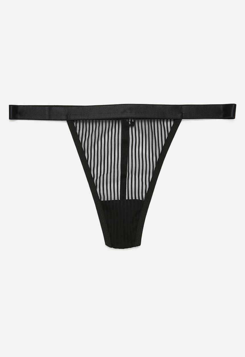 Missguided - Sheer stripe g string - black