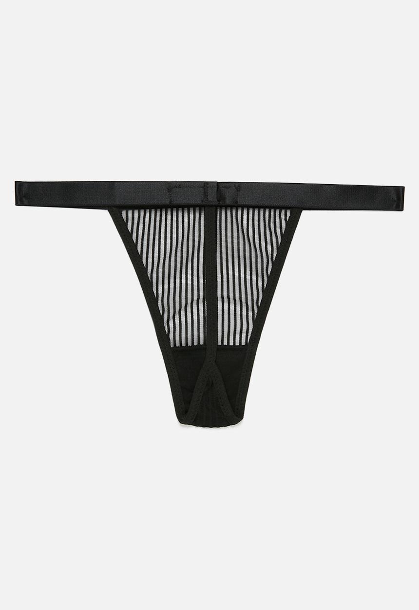 Missguided - Sheer stripe g string - black