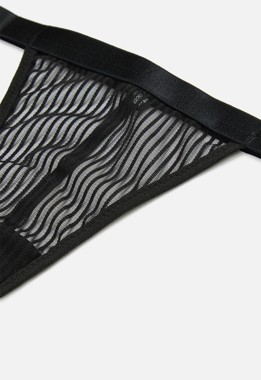 Missguided - Sheer stripe g string - black