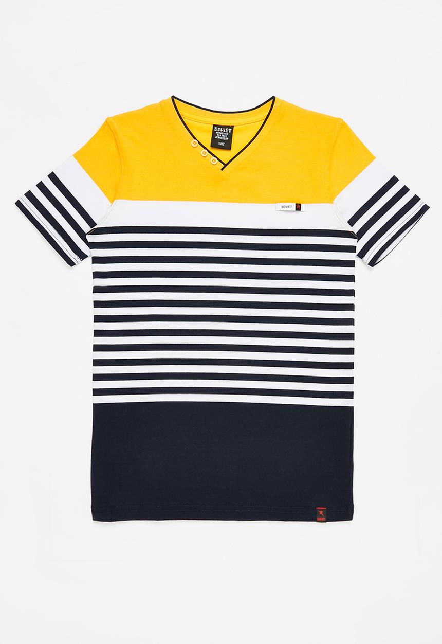 SOVIET - B escobar v-neck yarn dye stripe tee - saffron