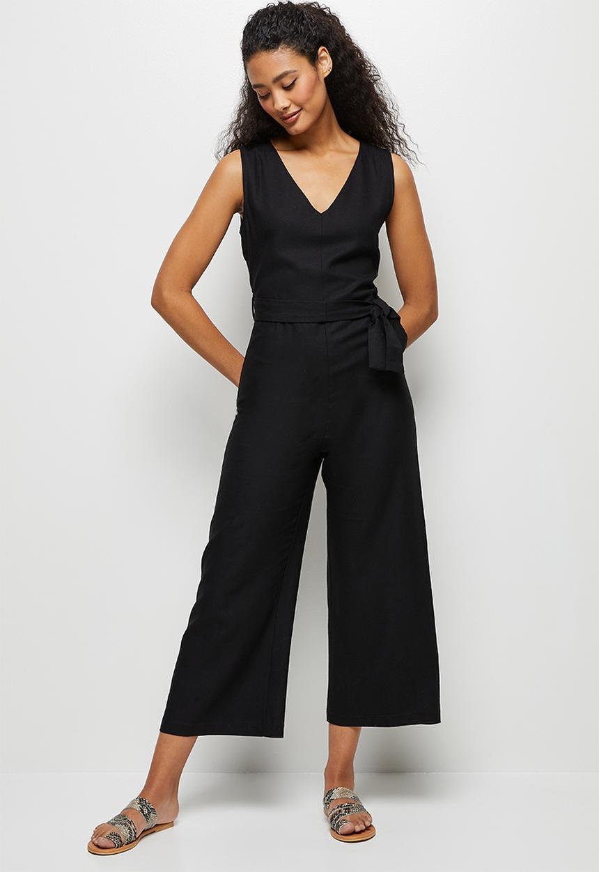 edit - Linen v-neck loose jumpsuit - black