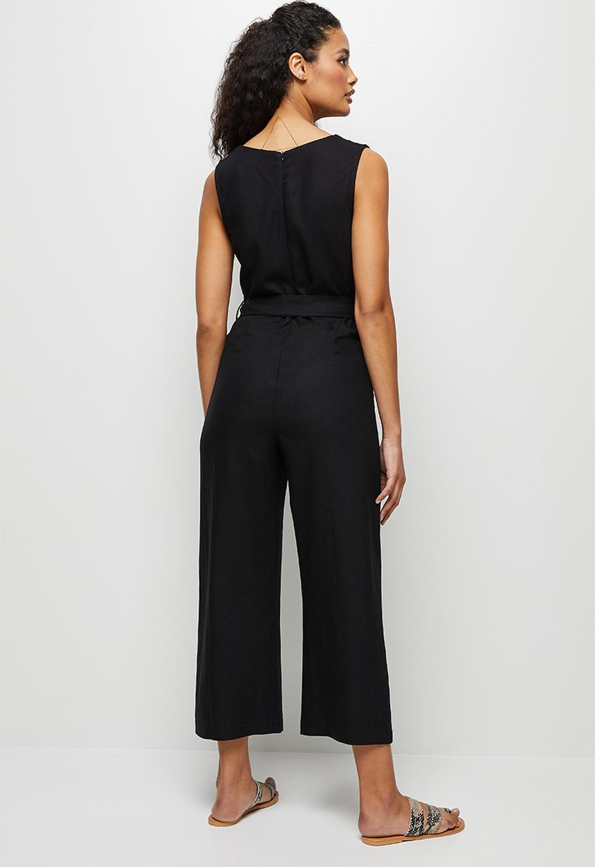 edit - Linen v-neck loose jumpsuit - black
