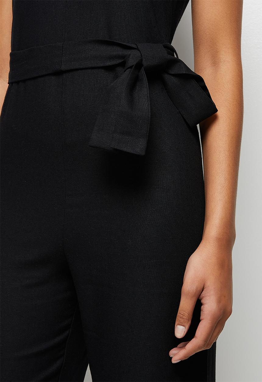 edit - Linen v-neck loose jumpsuit - black