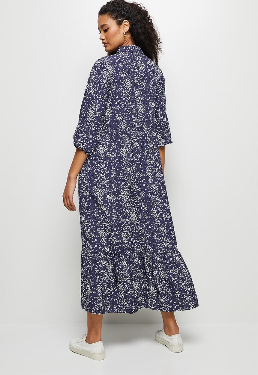 edit - Tiered shirt midi - navy & white 