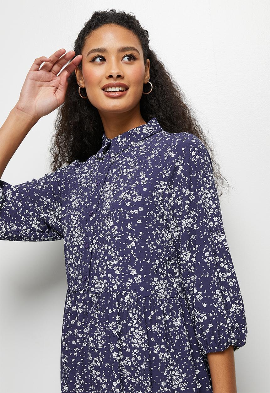 edit - Tiered shirt midi - navy & white 