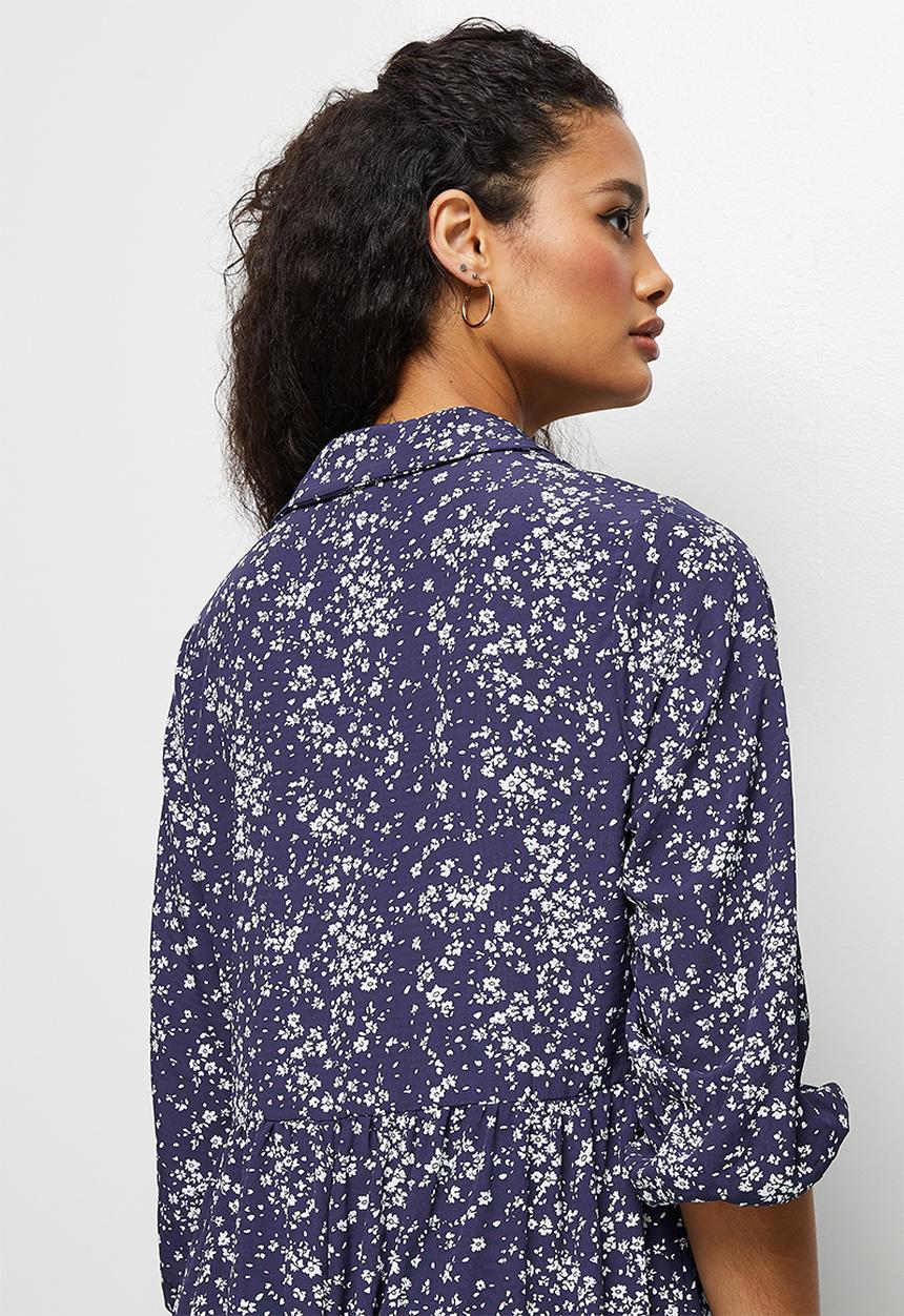 edit - Tiered shirt midi - navy & white 