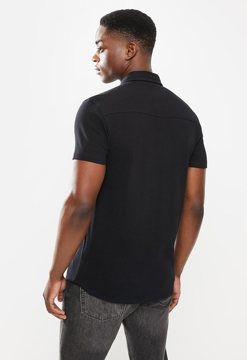 S.P.C.C - Hilton regular fit button through, knit shirt - black