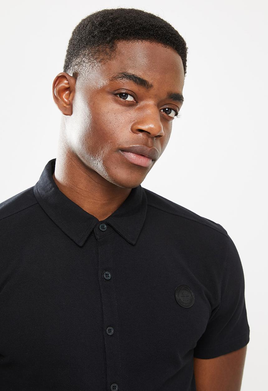 S.P.C.C - Hilton regular fit button through, knit shirt - black