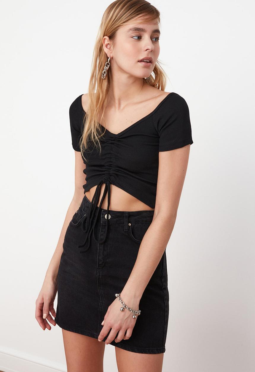 Trendyol - Pleated knitted blouse - black