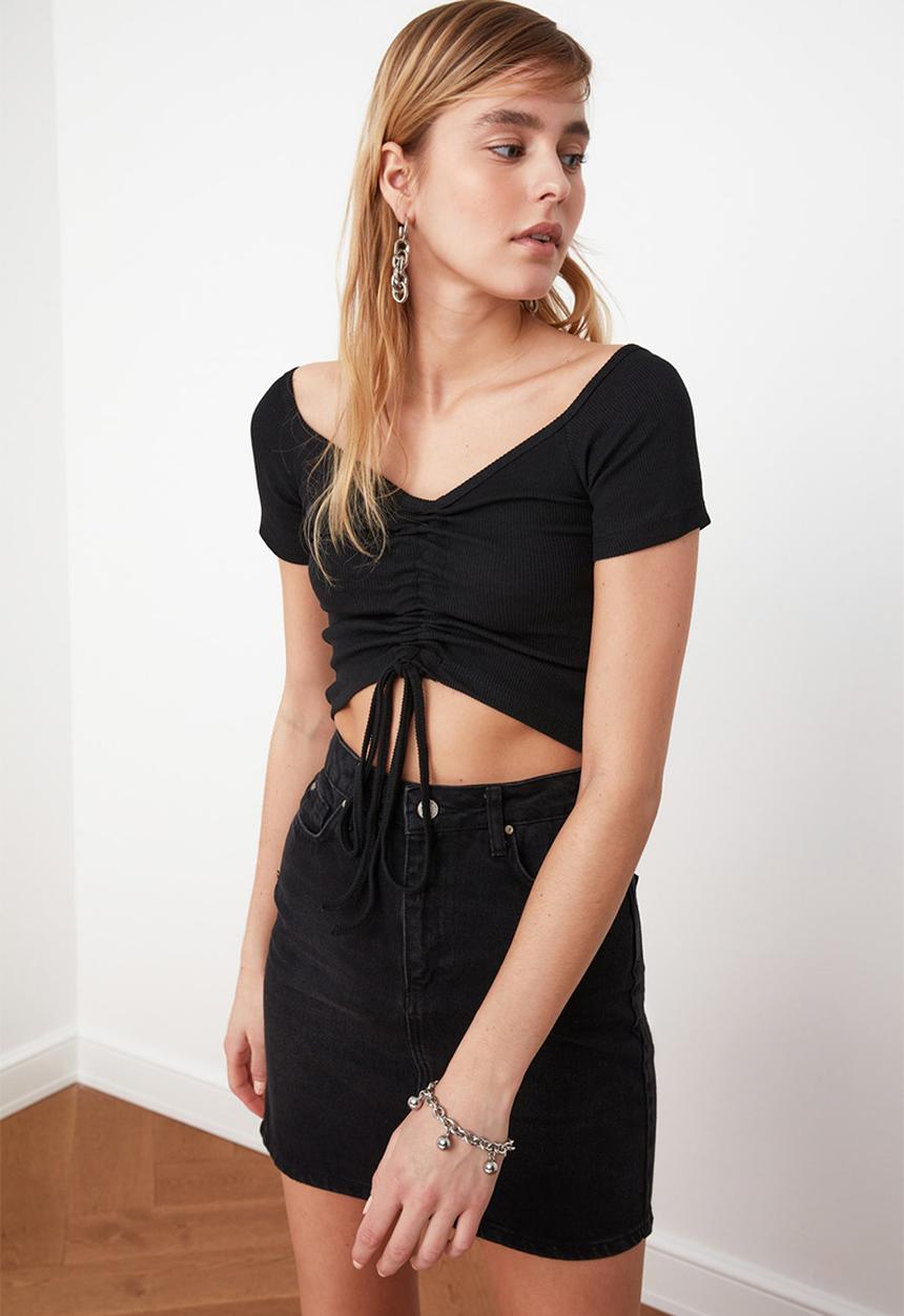 Trendyol - Pleated knitted blouse - black