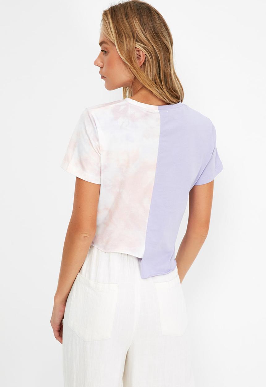 Trendyol - Tie dye block crop knitted T-shirt - lilac