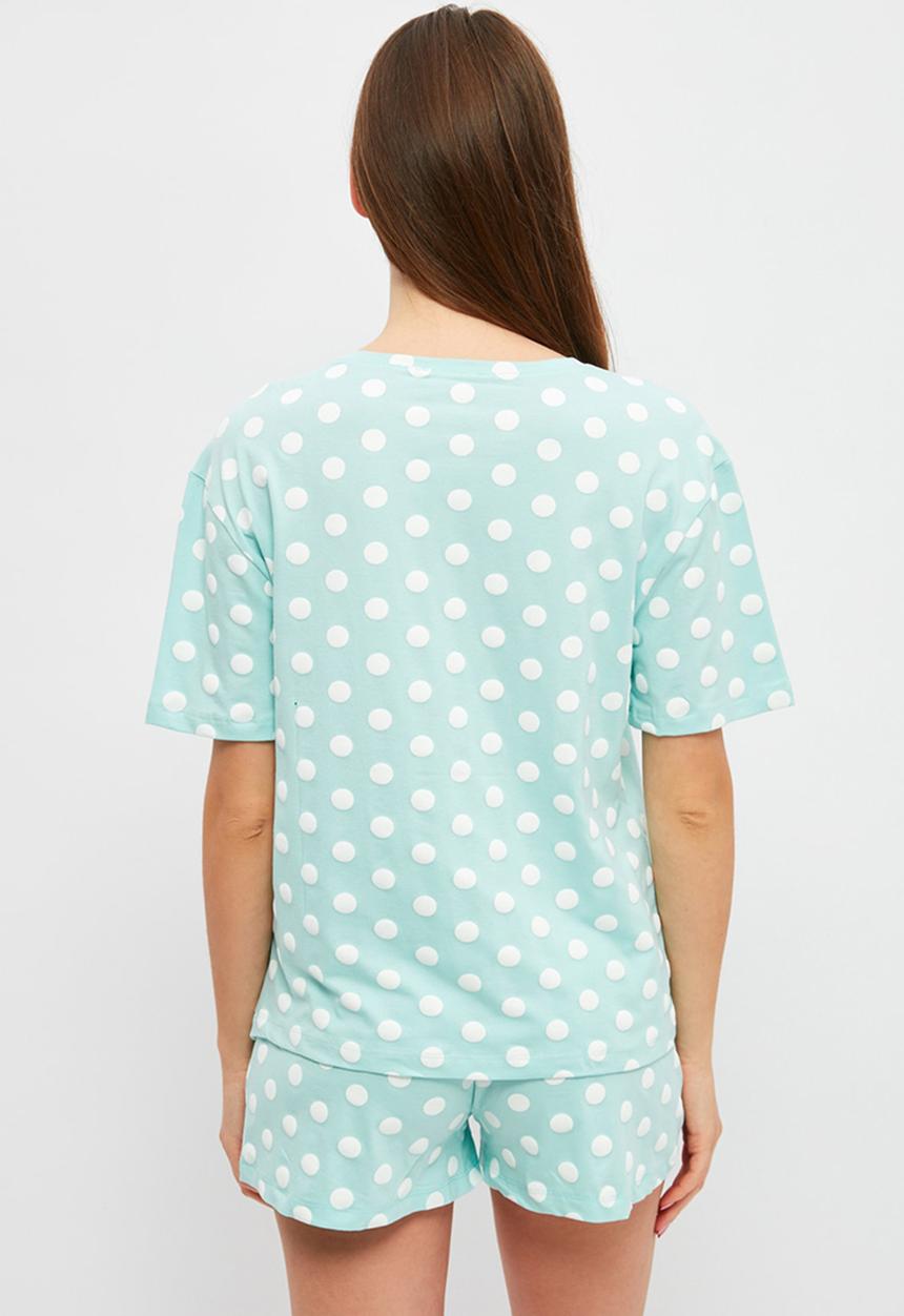 Trendyol - Polka dot knitted pajamas set - blue