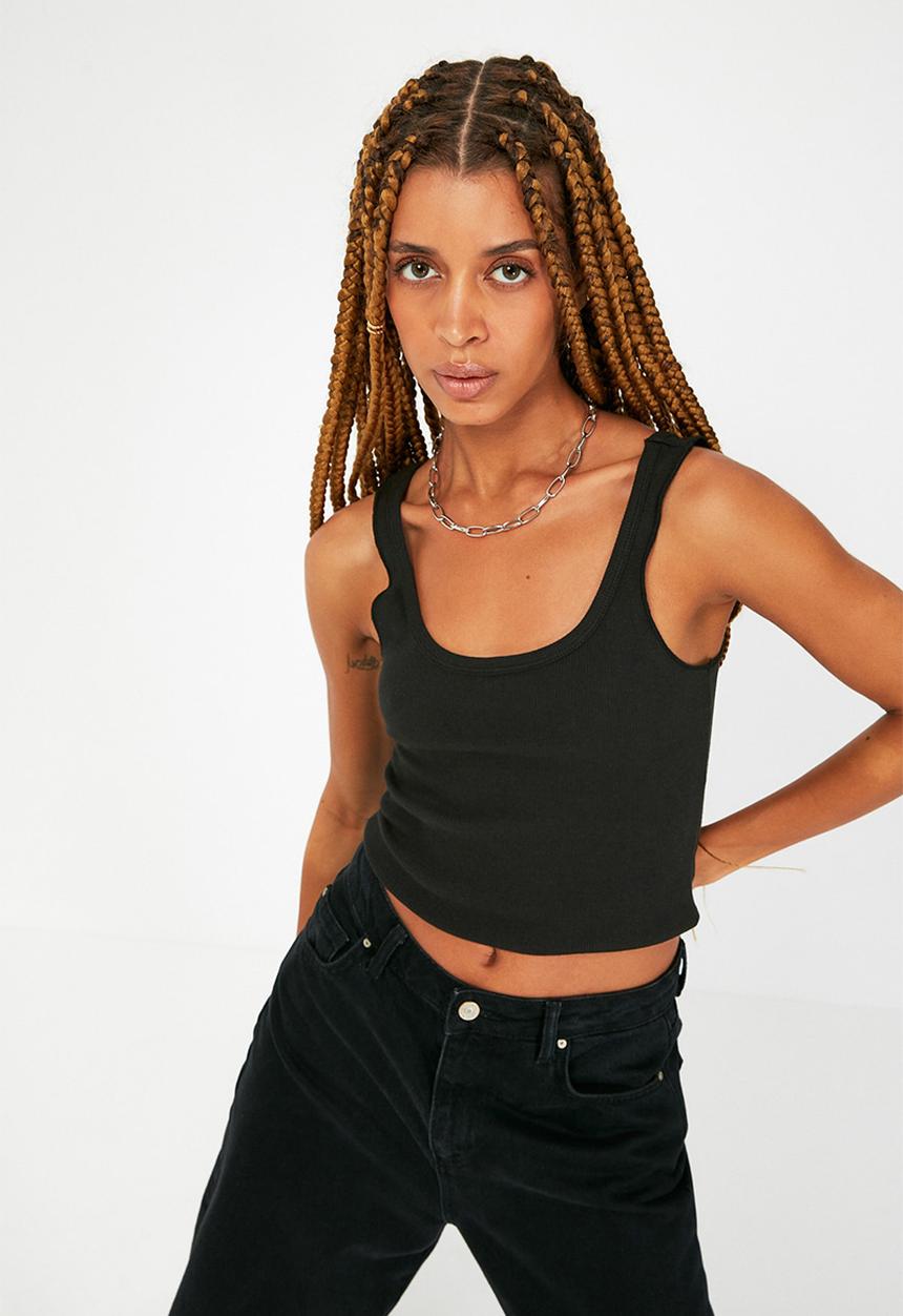Trendyol - Strap knit top - black