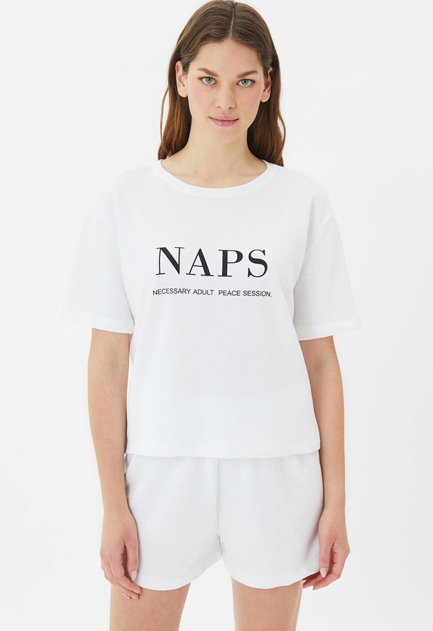 Trendyol - Slogan knitted pyjamas set - white