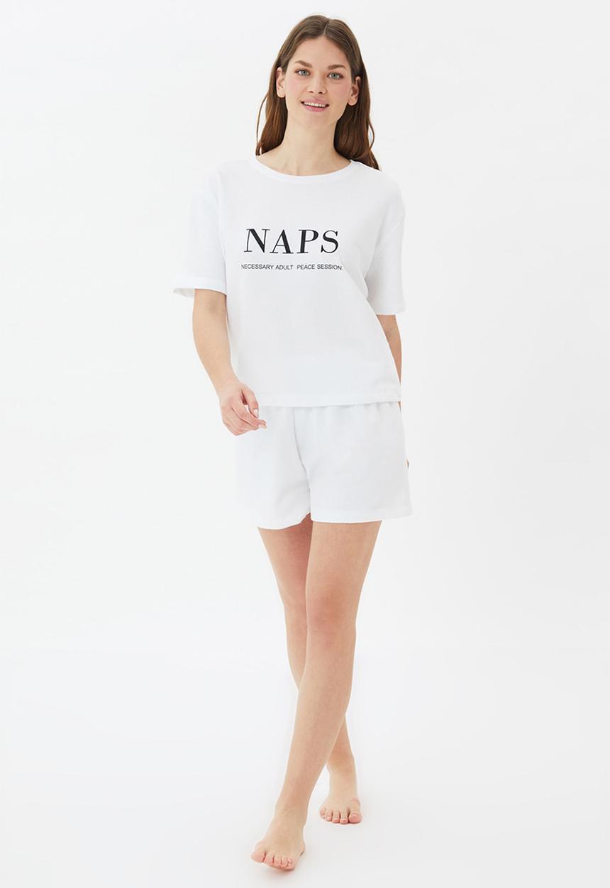 Trendyol - Slogan knitted pyjamas set - white