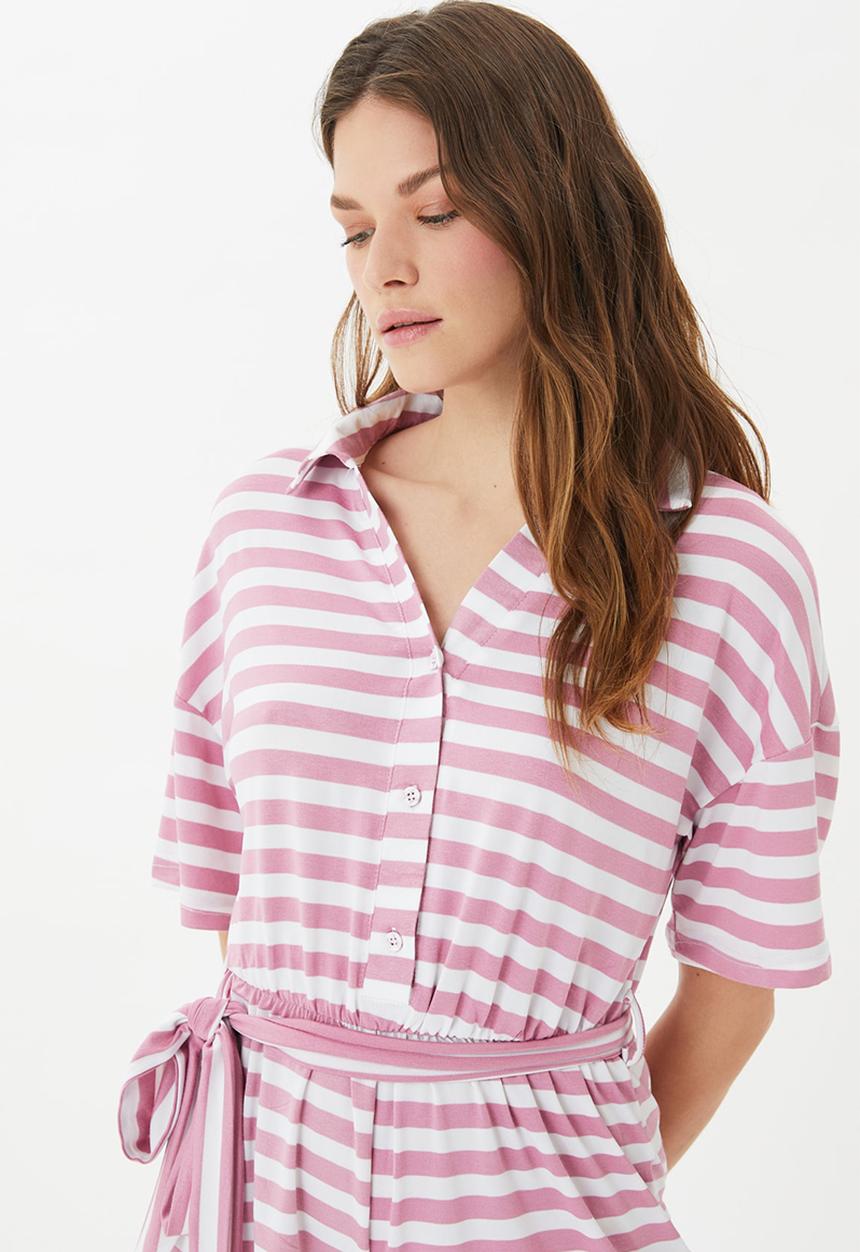 Trendyol - Striped knitted playsuit - pink & white 
