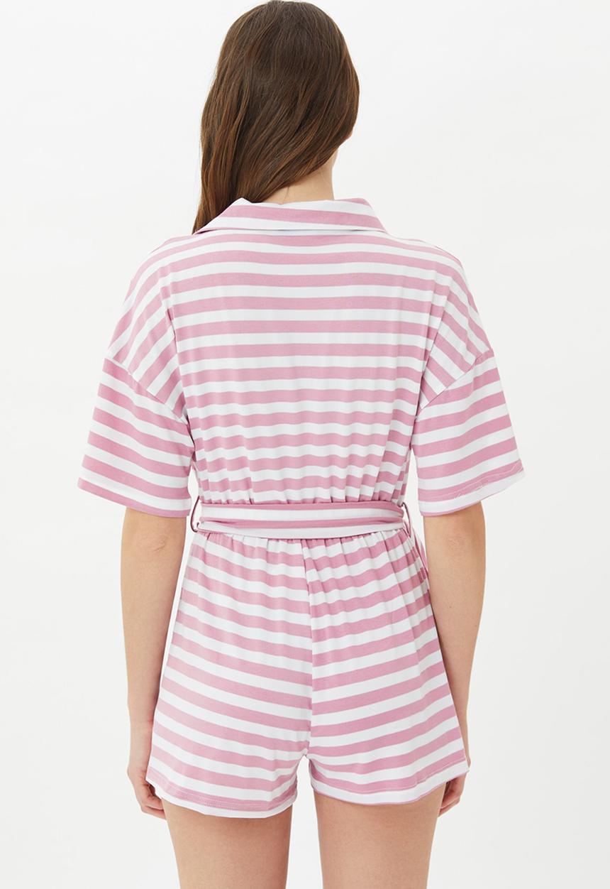 Trendyol - Striped knitted playsuit - pink & white 