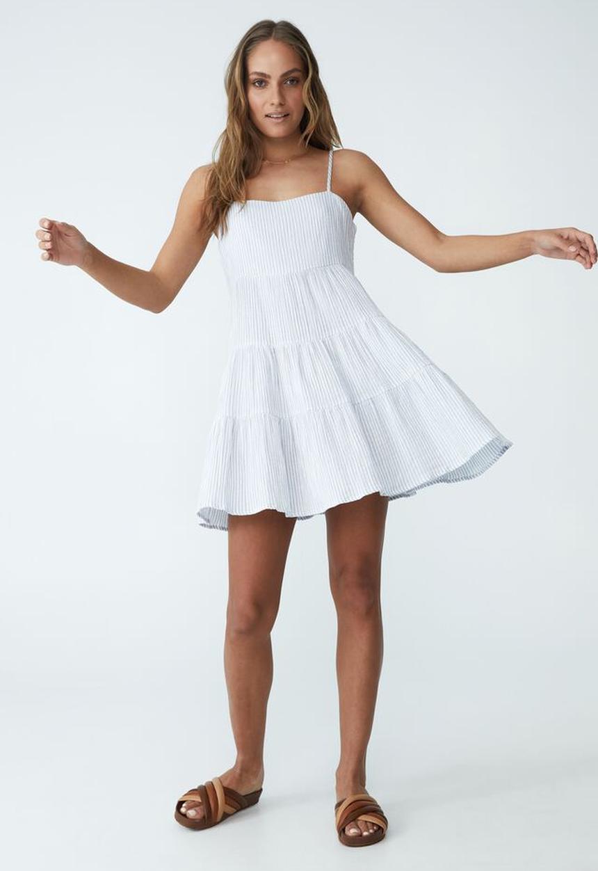 Cotton On - Woven riviera strappy mini dress - shannon stripe belle blue