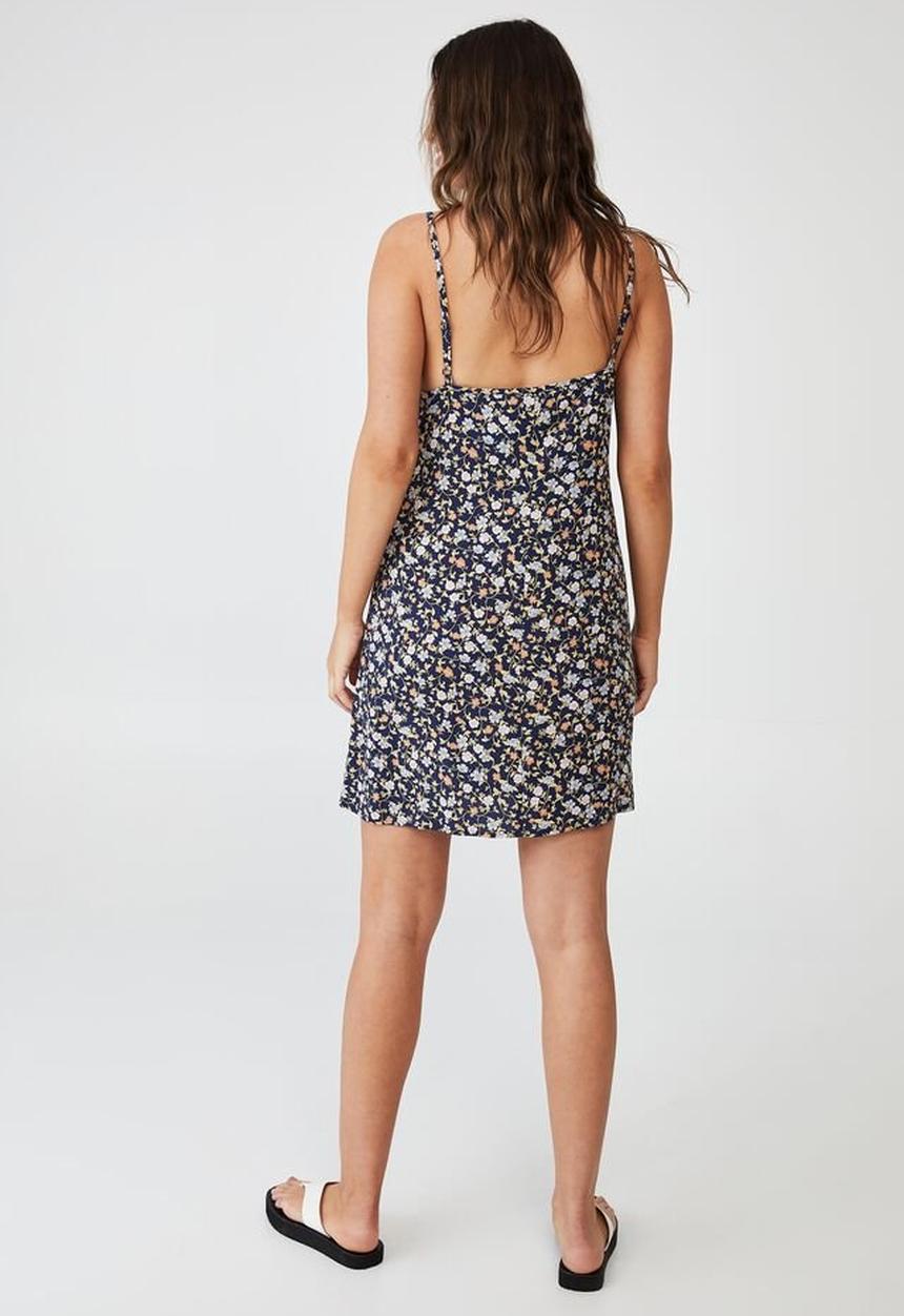 Cotton On - Woven ivy tie front mini dress - sally floral medieval blue