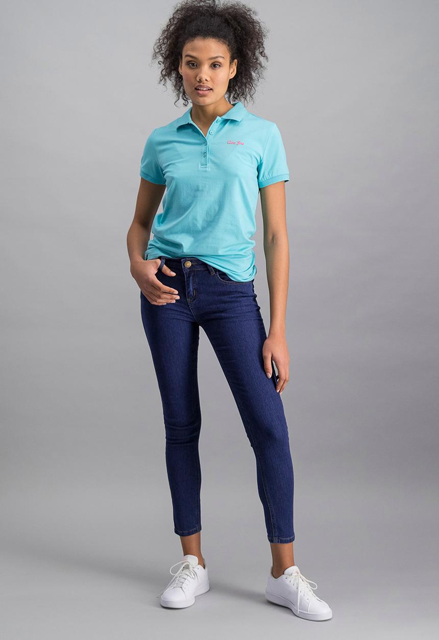 Aca Joe - Ladies aca joe high square small logo golfer - aqua