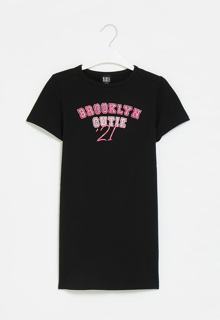 Rebel Republic - Fitted printed tshirt dress - black