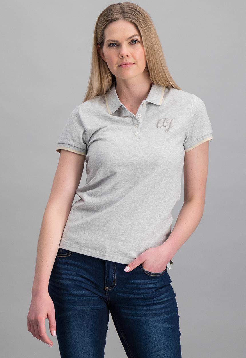 Aca Joe - Ladies aca joe tipped collar - logo golfer - grey melange