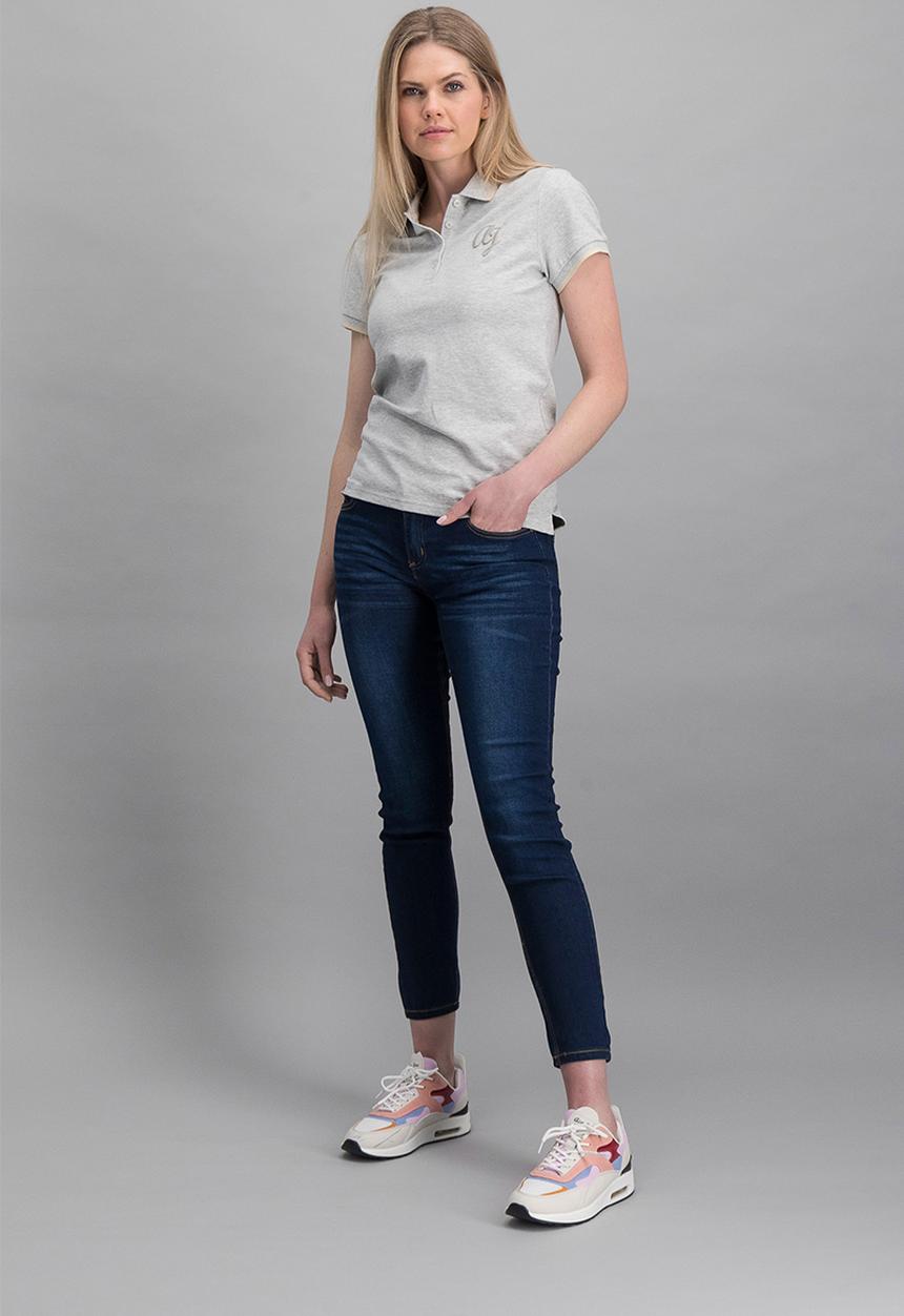 Aca Joe - Ladies aca joe tipped collar - logo golfer - grey melange